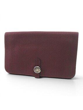 Hermes Dogon GM Wallet Silver Bordeaux Leather